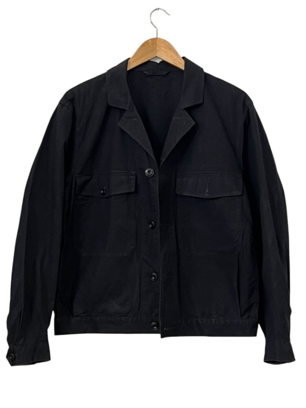 UNIQLO U Men Black Work Jacket Shirt Cotton Button Up Utility Chore Coat Size M